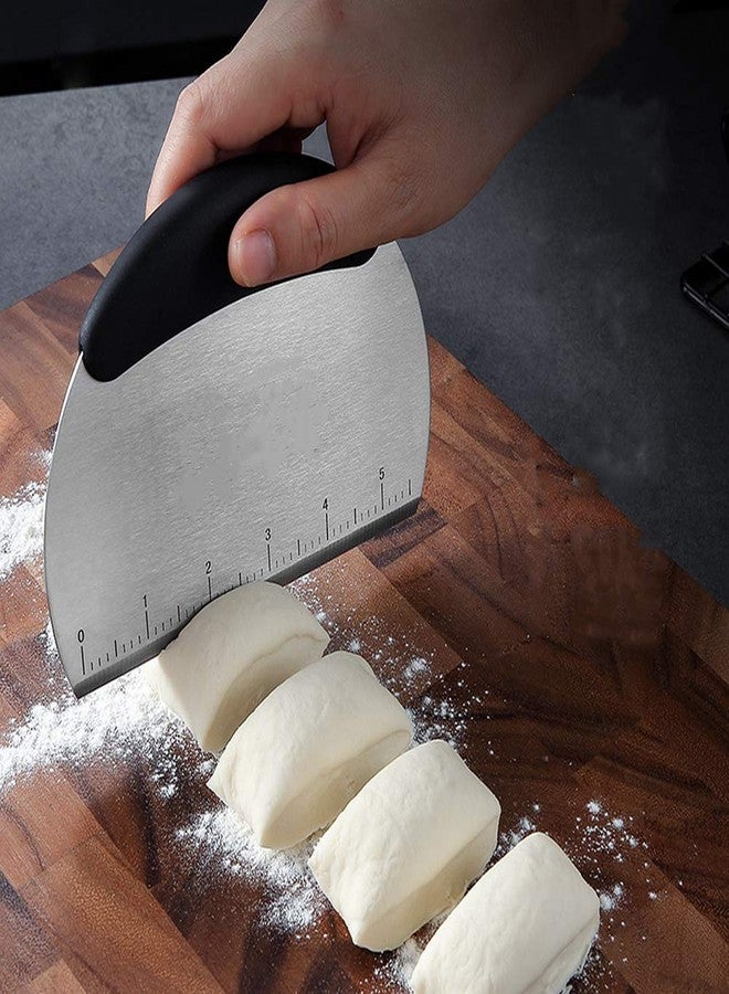 Trifecta Stainless Steel Dough Scraper Pizza Cutter, Flexible Silicone Scraper, Multi-Purpose Scraper with Measurement and Conversion Scale(Black) - Image 4